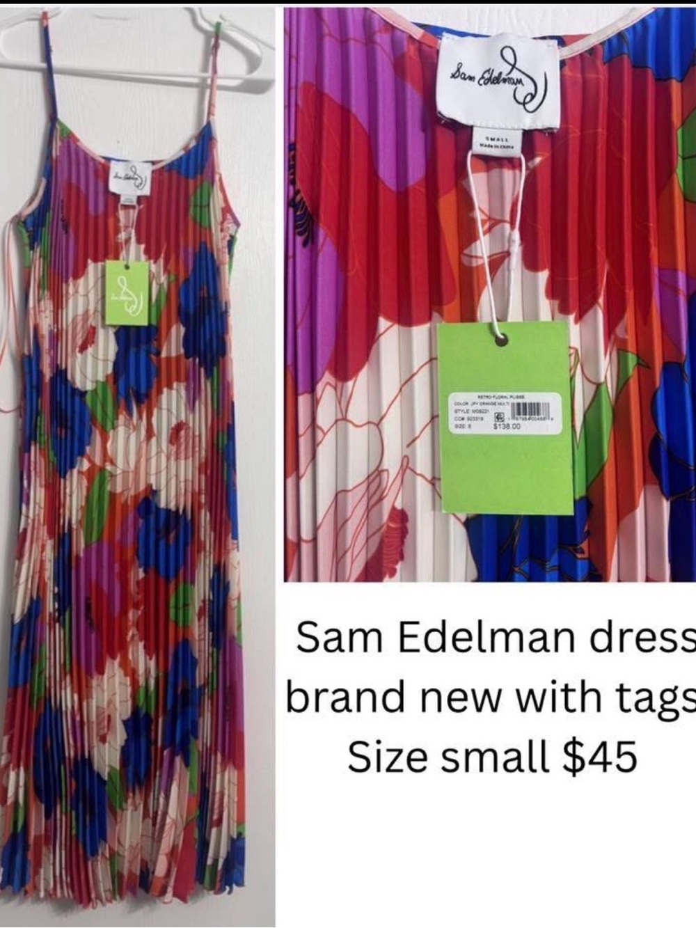 Sam Edelman Pleated Floral Slip Dress in Pink, Red, Blue, Green, Cream